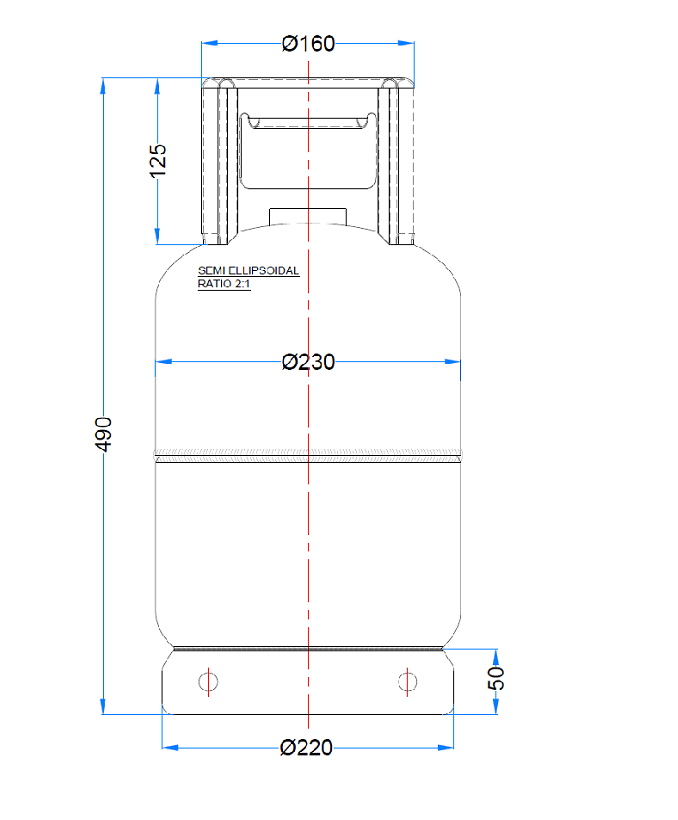 12 L-5 Kg LPG camping cylinder with size and dimensions displayed